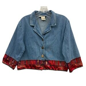 Vintage Piccalino Petites‎ Women's Denim Shirt Embellished Cropped Sleeve 6P